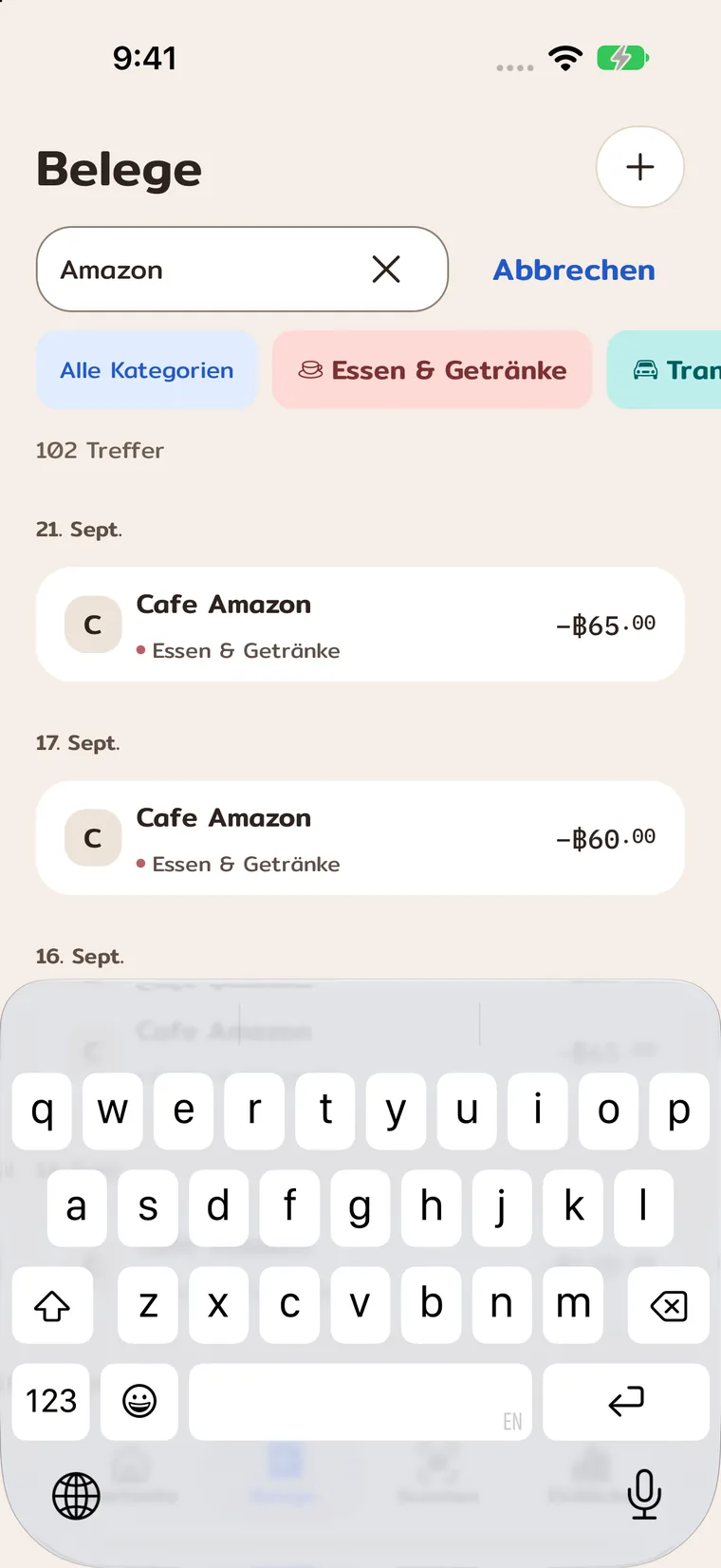 Gespeicherte Transaktionen nach Namen suchen.