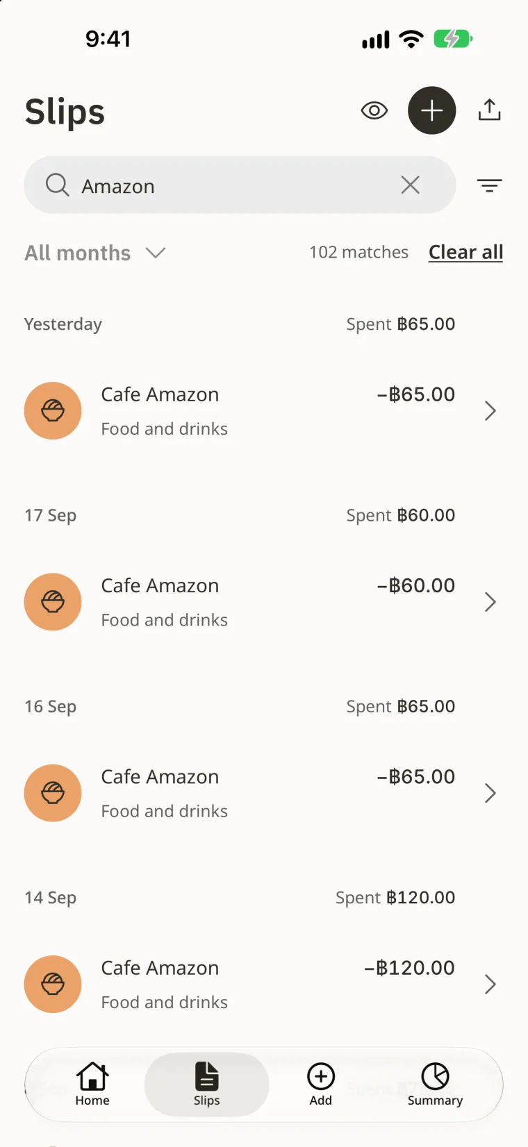 Search saved transactions by name.